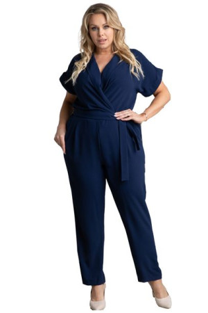 Kombinezon FARIDA kopertowy dekolt granat 54 PLUS SIZE