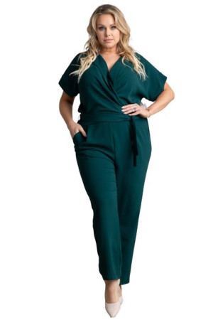 Kombinezon FARIDA kopertowy dekolt b. zieleń 56 PLUS SIZE