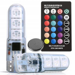 Żarówki Postojowe Led W5w Rgb 16 Kolorów + Pilot