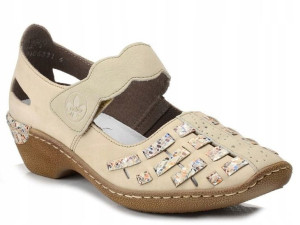 Buty RIEKER 48369-60 beżowe skórzane