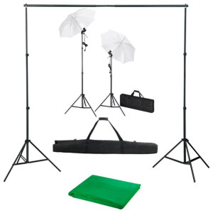 Fotograficzny zestaw studyjny z tłem, lampami i parasolkami