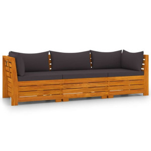 3-osobowa sofa ogrodowa z poduszkami, lite drewno akacjowe