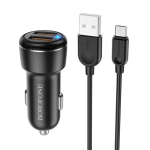 Borofone ładowarka samochodowa BZ17 Core 2xUSB QC 3.0 18W z kablem USB na m