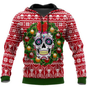 Świąteczna Bluza Męska Z Kapturem I Efektem 3d Santa Skull 4xl