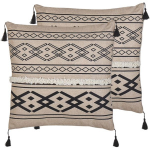 Zestaw 2 poduszek dekoracyjnych geometryczny wzór 45 x 45 cm beżowy z czarn