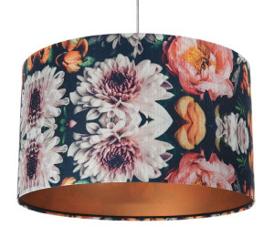 Miedziana lampa wisząca z kloszem w kwiaty - S380-Olfa