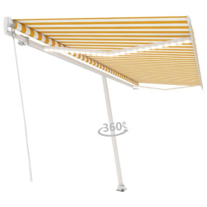 Ręcznie zwijana markiza z LED, 500x350 cm, żółto-biała