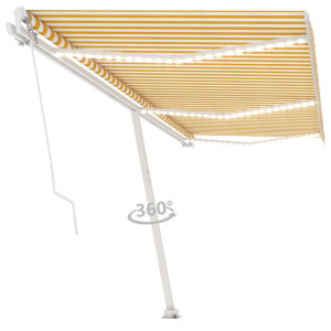 Ręcznie zwijana markiza z LED, 600x350 cm, żółto-biała