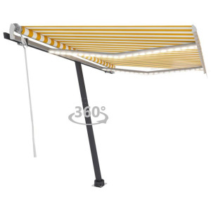 Ręcznie zwijana markiza z LED, 350 x 250 cm, żółto-biała