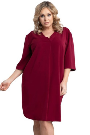 Sukienka PADWA trapezowa dłuższy tył bordo 52 PLUS SIZE