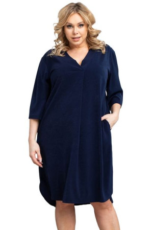 Sukienka PADWA trapezowa dłuższy tył granat 48 PLUS SIZE