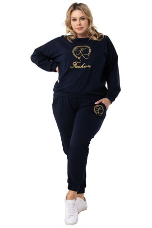 Komplet ZOJA dresowy ze złotym haftem granat 56 PLUS SIZE