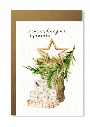 Kartka świąteczna skandynawska prezenty drewno