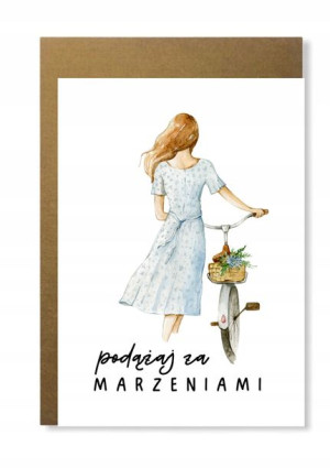 Kartka dziewczyna z rowerem dla marzycielki