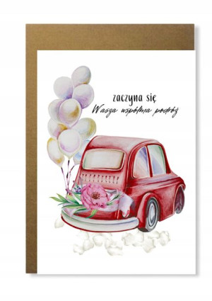 Kartka ślubna na ślub ze starym samochodem ślub