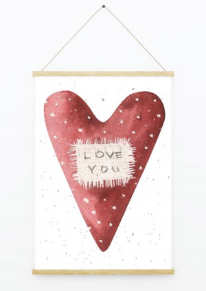 Plakat walentynkowy z sercem napis I love You A3