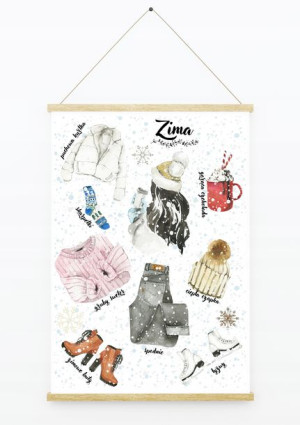 Plakat na zimę dekoracyjny zimowy grafika A4