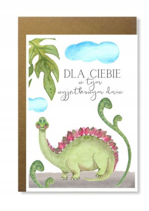 Kartka dla chłopca z dinozaurem stegozaur prezent