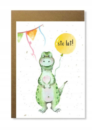 Kartka dla chłopca z dinozaurem tyranozaur prezent