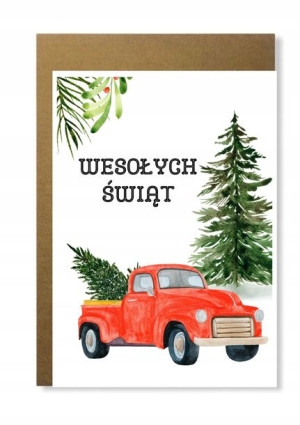 Kartka świąteczna na święta z choinką samochodem