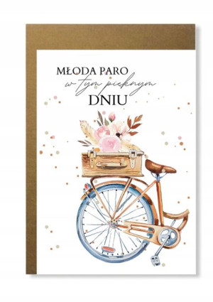 Kartka ślubna boho z rowerem na prezent vintage