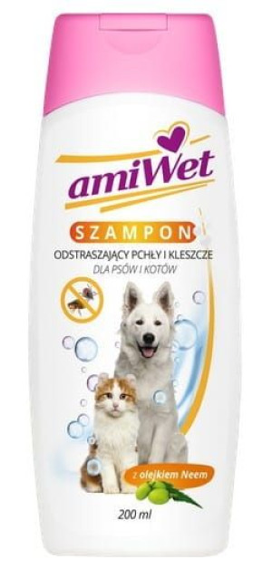 Amiwet Szampon odstraszający pchły i kleszcze dla psa i kota 200ml
