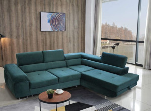 Narożnik ANTON L, rogówka z funkcją spania, regulowane zagłówki