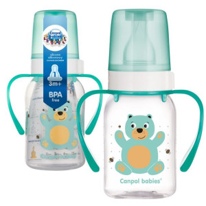 Canpol Butelka Wąska Z Uchwytem 120ml Animals +3m