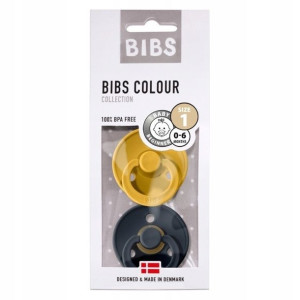 Bibs Smoczek 2pack Hevea 0+ Dark Denim+mustard S