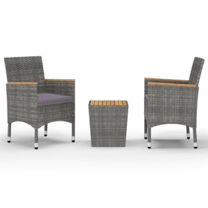 3-częściowy zestaw mebli bistro, rattan PE i akacja, szary