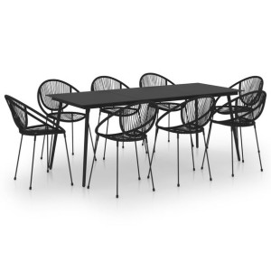 9-cz. zestaw mebli ogrodowych, rattan PVC, czarny
