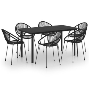 7-cz. zestaw mebli ogrodowych, rattan PVC, czarny