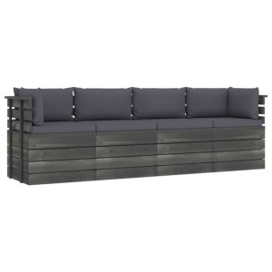 Ogrodowa sofa 4-osobowa z palet, z poduszkami, drewno sosnowe