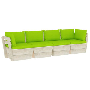 Ogrodowa sofa 4-osobowa z palet, z poduszkami, drewno świerkowe