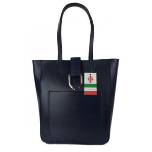 Duży shopper bag na ramię Vera Pelle , Włoska skórzana torba Granatowa SBKB
