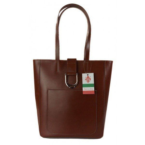 Duży shopper bag na ramię Vera Pelle , Włoska skórzana torba Brązowa SBKB11