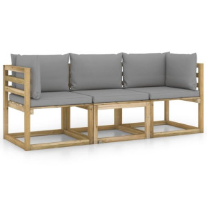 Ogrodowa sofa 3-os. z szarymi poduszkami