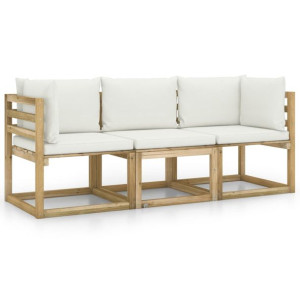Ogrodowa sofa 3-os. z kremowymi poduszkami