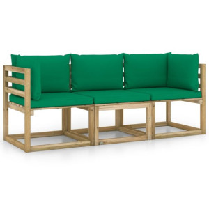 Ogrodowa sofa 3-os. z zielonymi poduszkami
