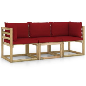 Ogrodowa sofa 3-os. z poduszkami w kolorze winnej czerwieni