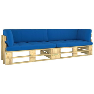 Sofa 2-os. z palet, z poduszkami, impregnowane drewno sosnowe