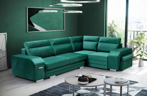 Narożnik REST - tkanina welur velvet - Pufa w boczku i barek