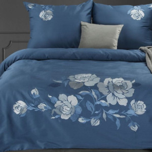 Komplet Pościeli Haft3 160x200 Cm, 2 Szt. 70x80 Cm Granatowy