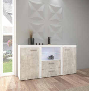 Komoda szklana półka RAMON 156 cm BIAŁY + BETON
