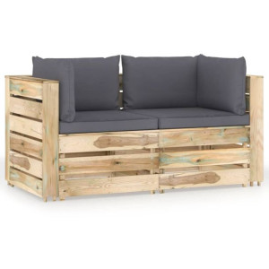Ogrodowa sofa 2-os z poduszkami, impregnowane na zielono drewno
