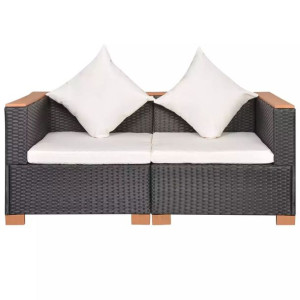 Sofa ogrodowa, rattan PE, czarna
