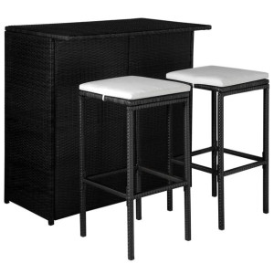 3-cz. zestaw mebli bistro z poduszkami, rattan PE, czarny