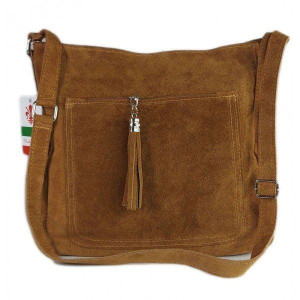 Duża włoska listonoszka A4 , worek na ramię ,zamsz naturalny ,Camel WAF567C