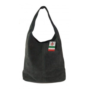 Zamszowy worek , Włoska skórzana torba xl a4 szary shopper bag W356G