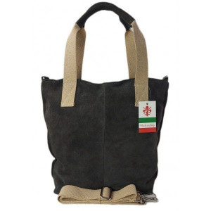 Miękki zamszowy worek -Włoski shopper Vera Pelle ,Szary W234G